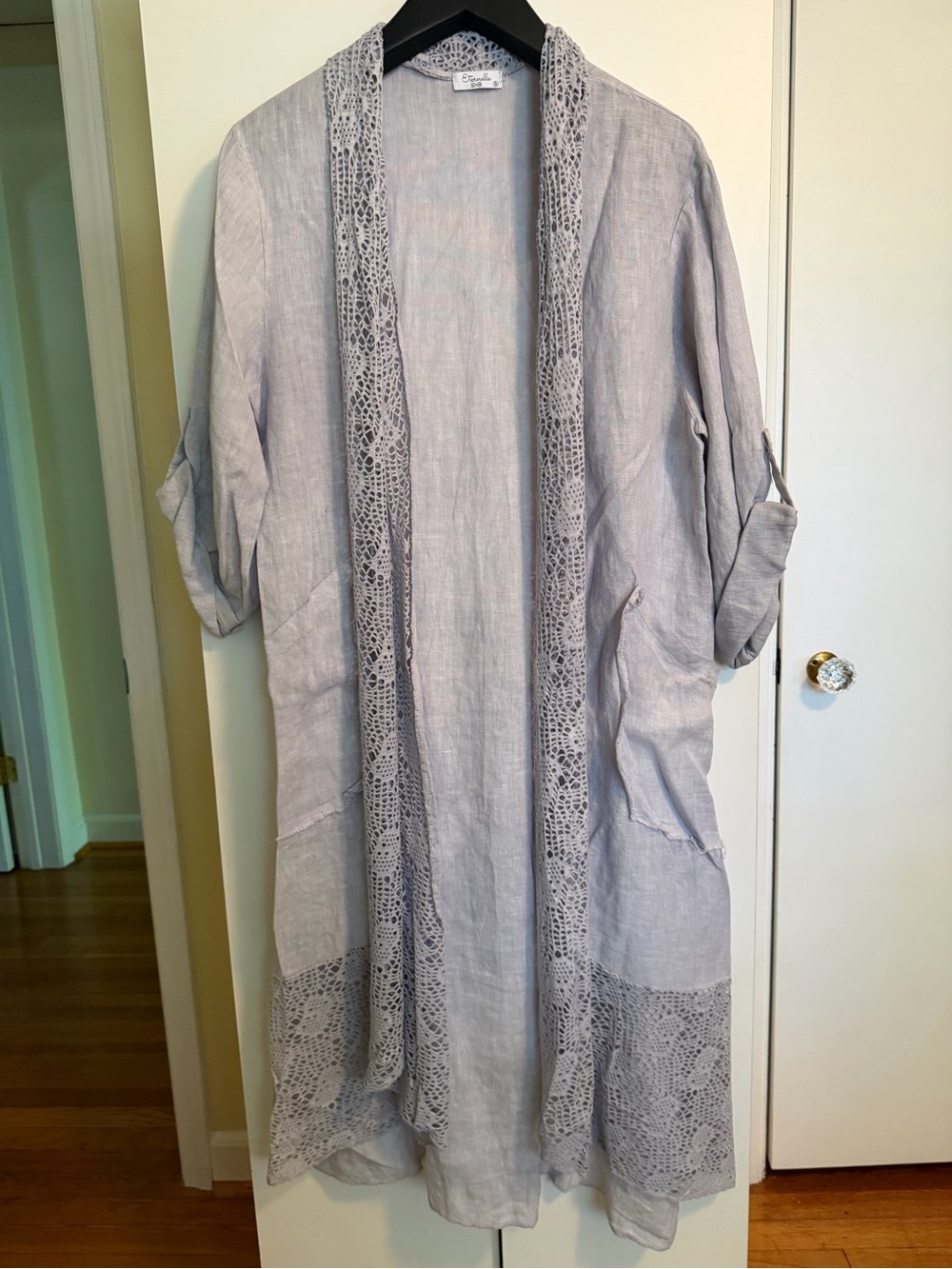 Light Lavender Crochet-Trim Duster Cardigan